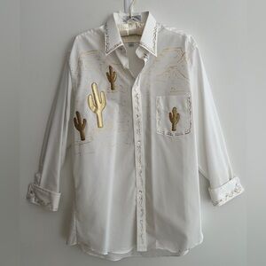 UPCYCLED Western Long Sleeve Cactus Metallic Detail Shirt Rhinestone Buttons